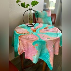 Vintage Carla Artwork Silk Painting Pillow and Table Covering 🧡💚